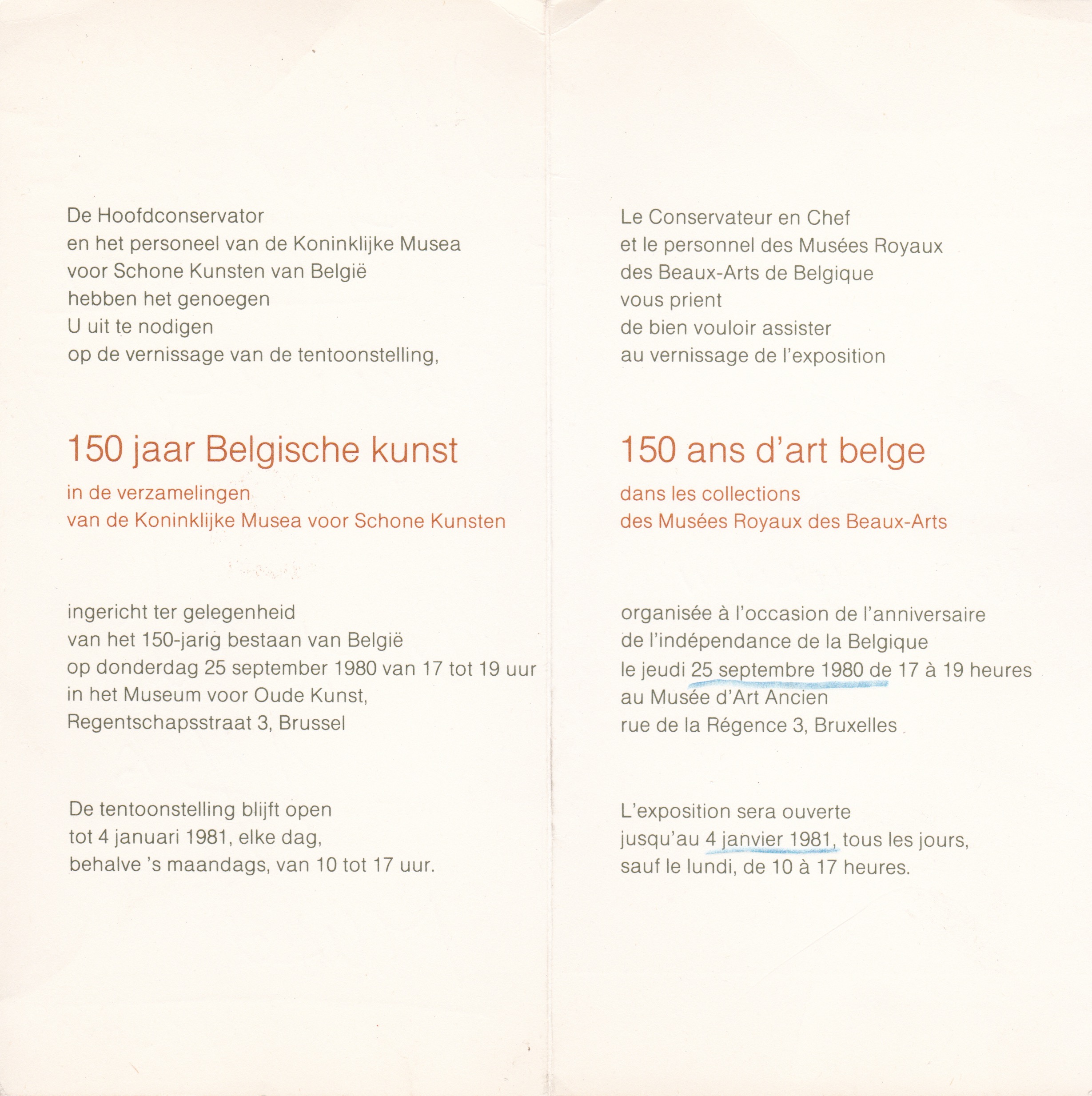 150 ans d'art belge, musées royaux des beaux-arts de belgique, 1980