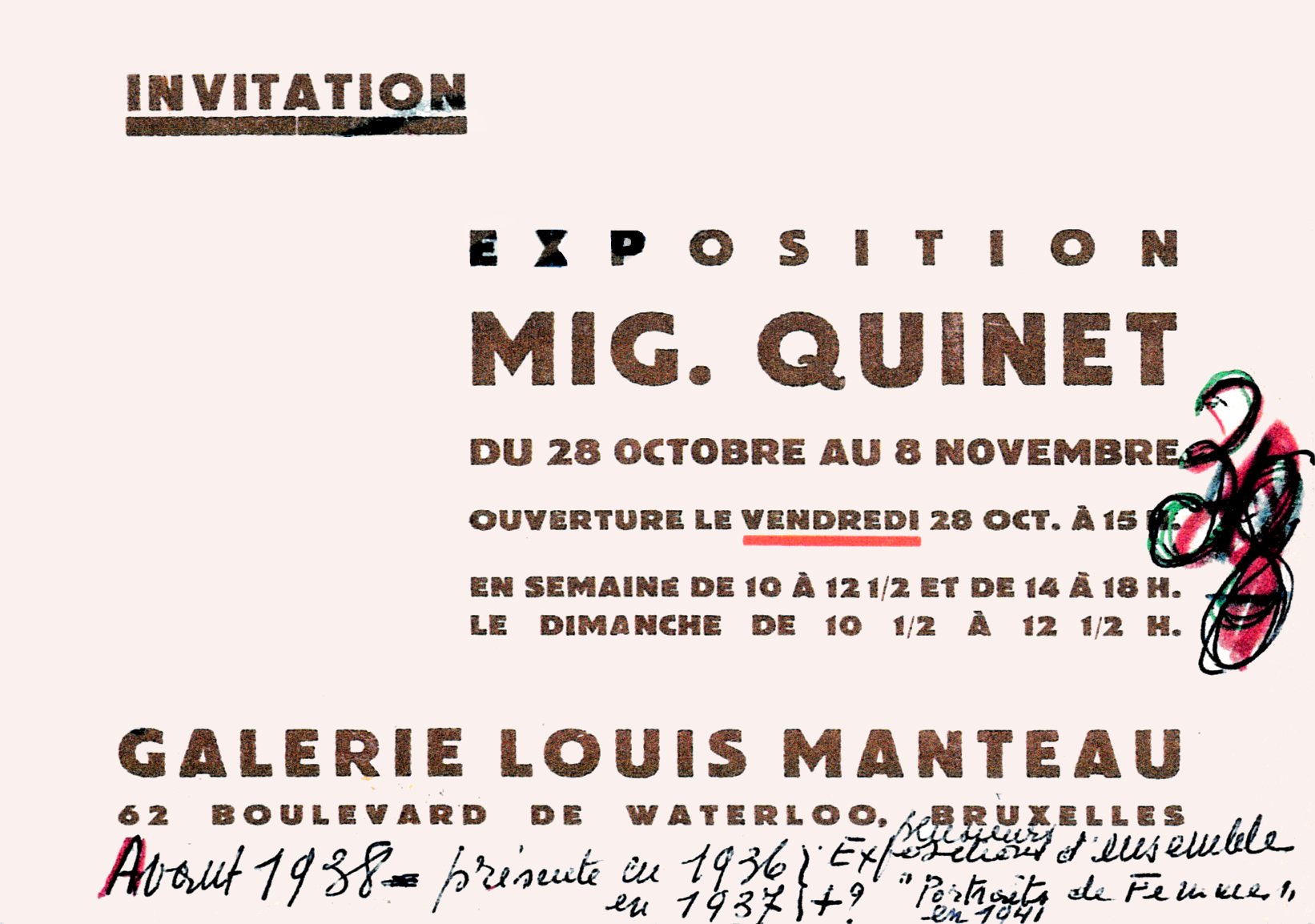 Mig Quinet à la galerie Louis Manteau Bruxelles 1938