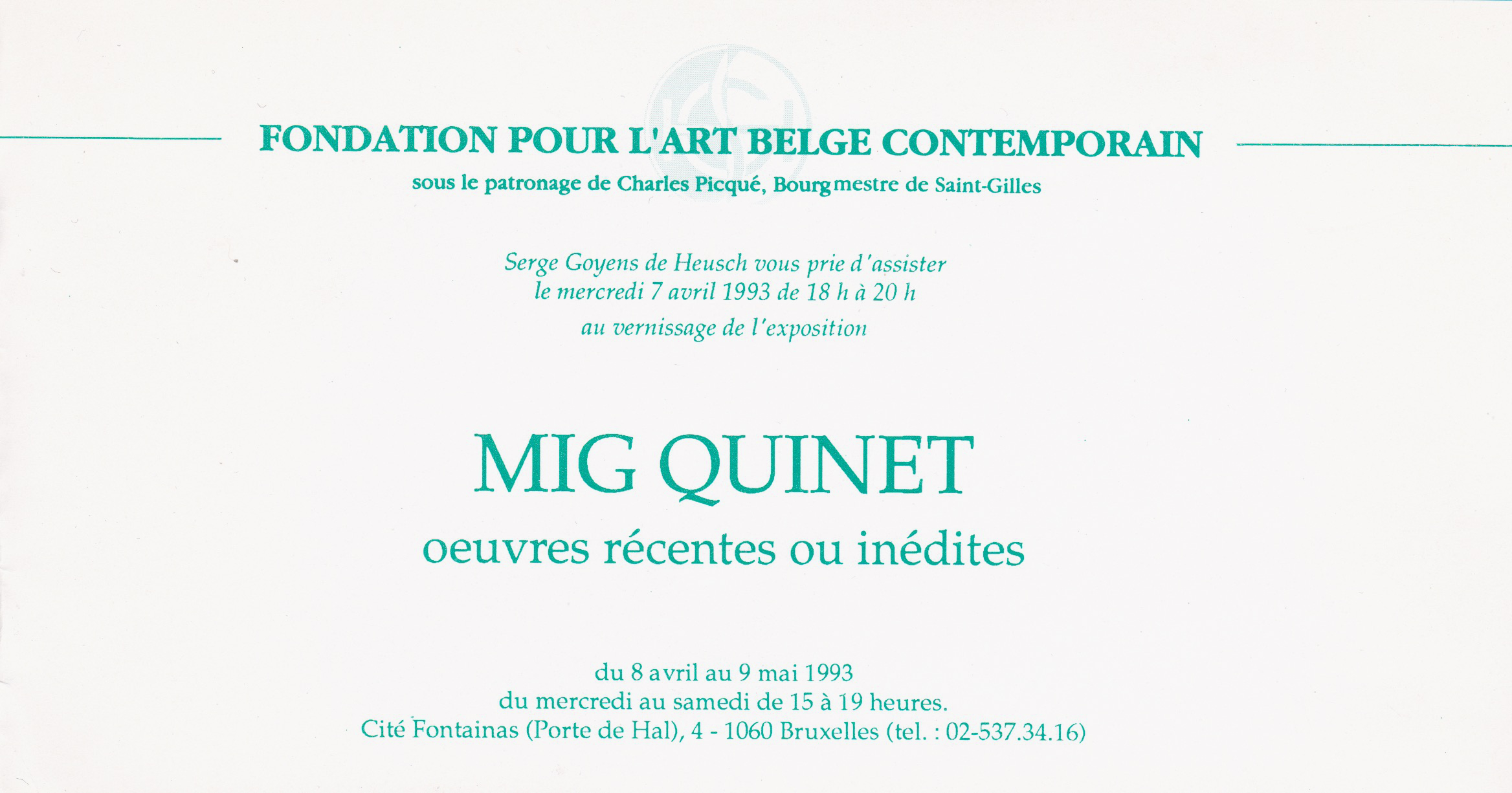 Mig Quinet, œuvres récentes ou inédites, fondation pour l’art belge contemporain, 1993