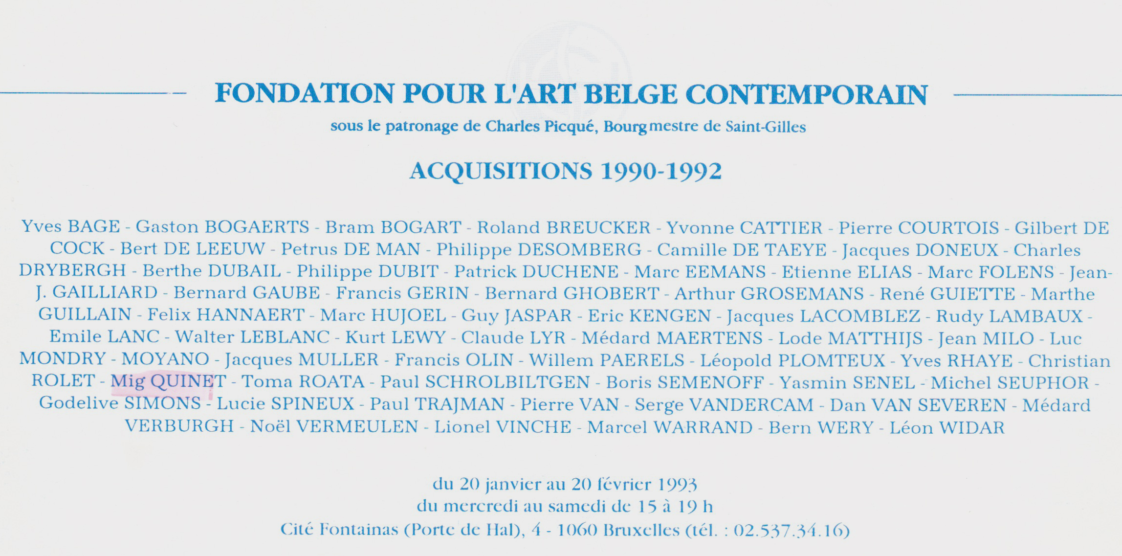 1993 Acquisitions 1990-1992, Fondation ABC, Bruxelles
