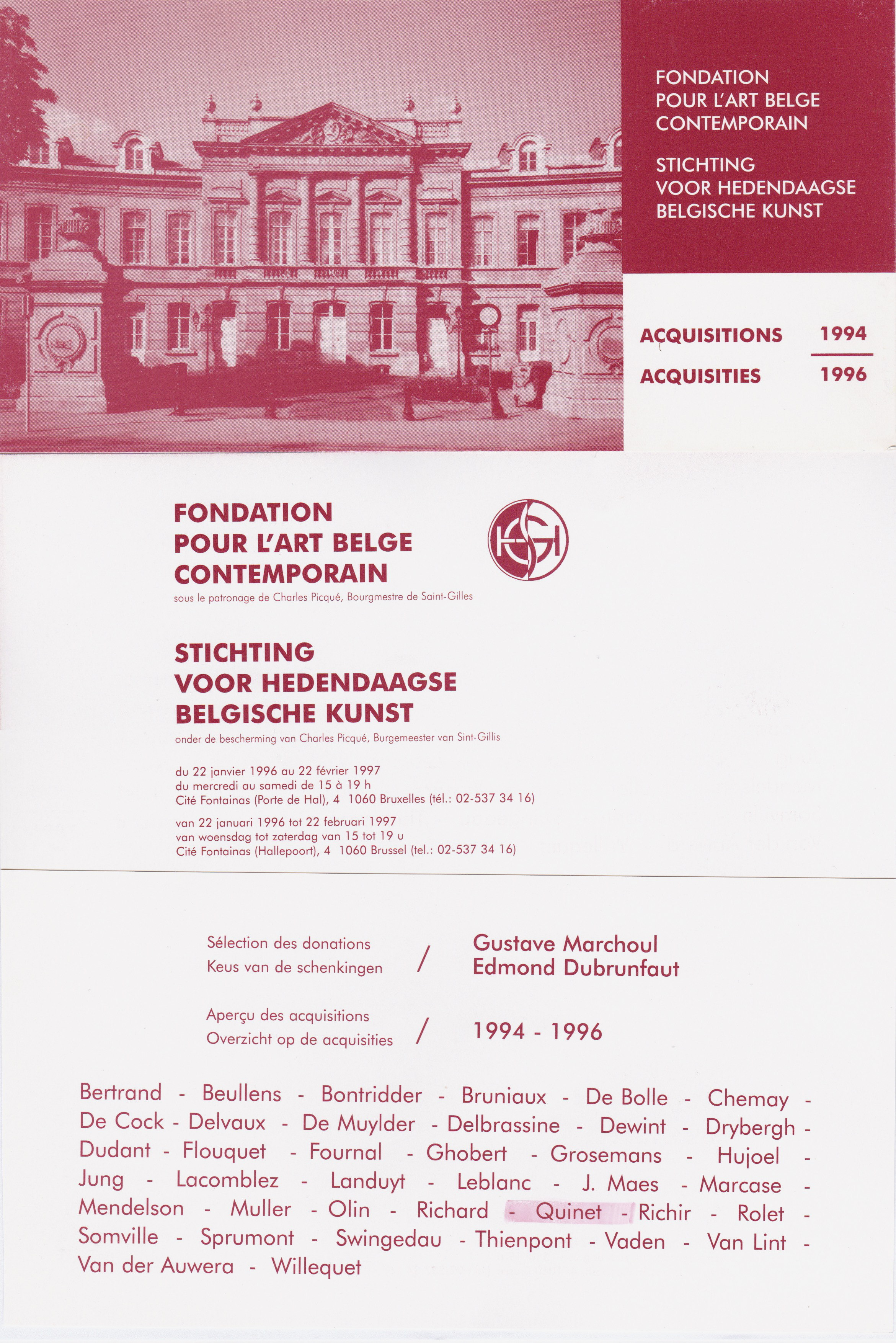 Acquisitions, Fondation pour l’Art Belge Contemporain, 1997