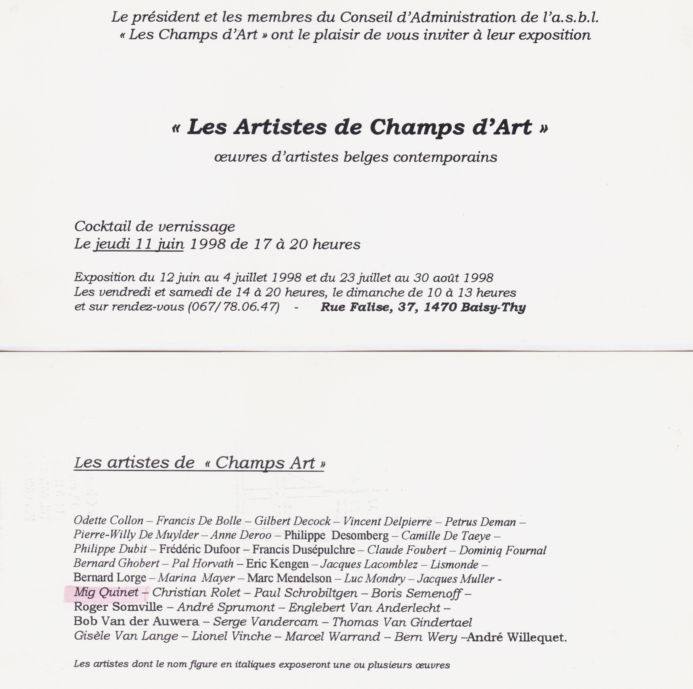 Les artistes de champs d’art, 1998