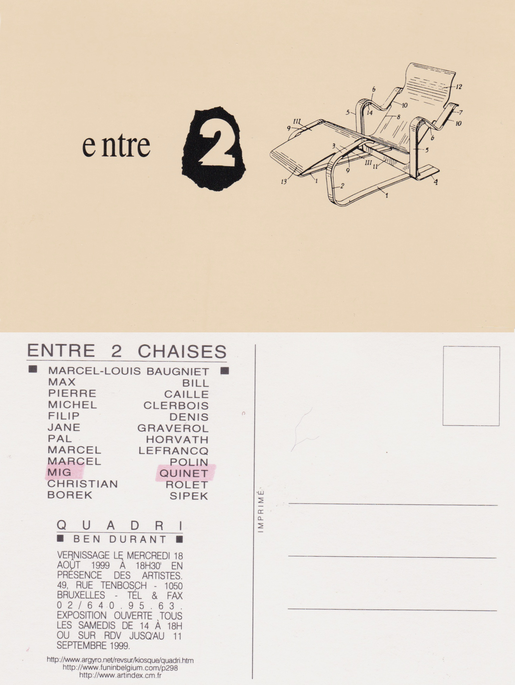 exposition Entre deux chaises, galerie Quadri, Bruxelles, 1999