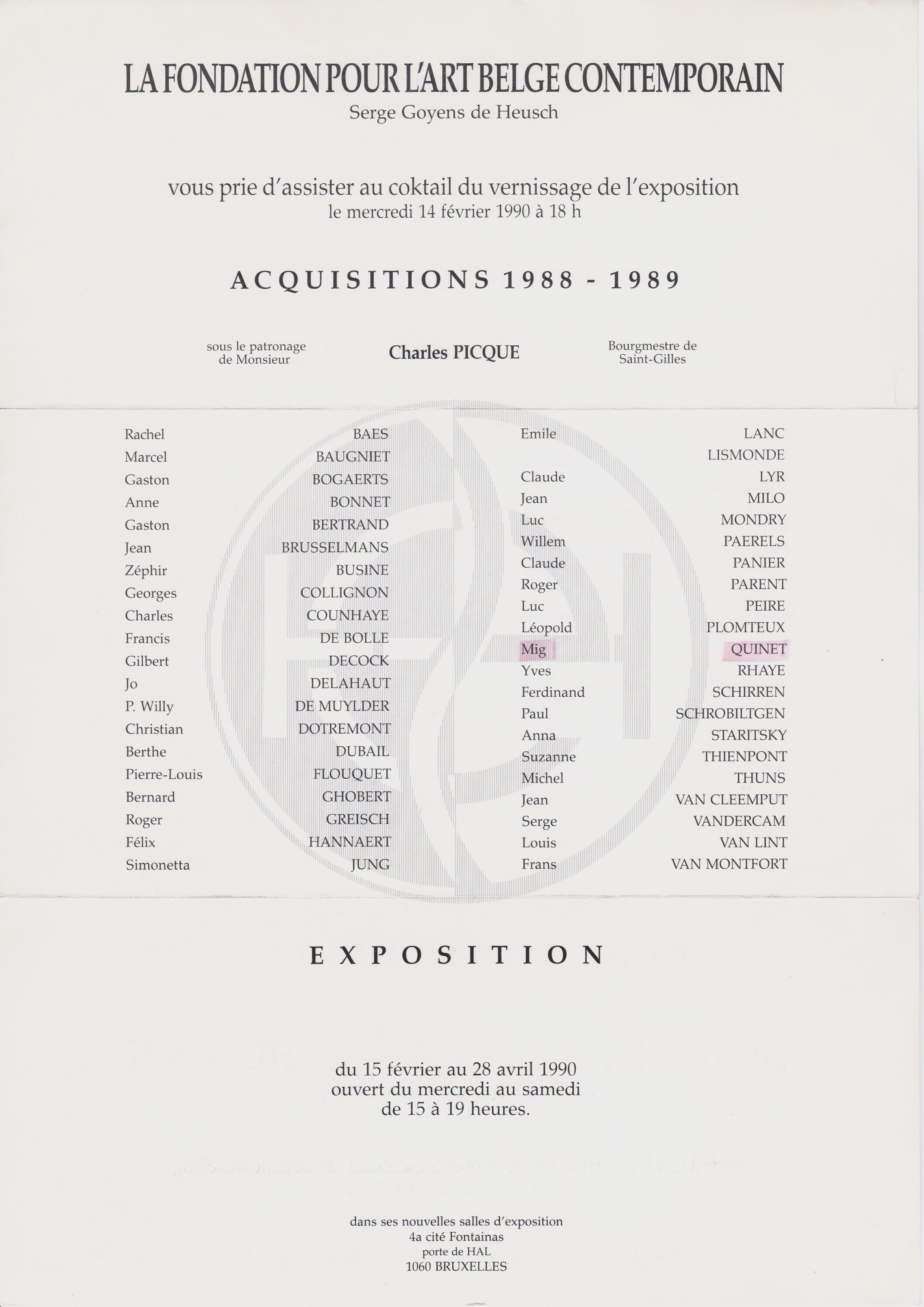 Acquisitions 1988-89, Fondation ABC, Bruxelles, 1990