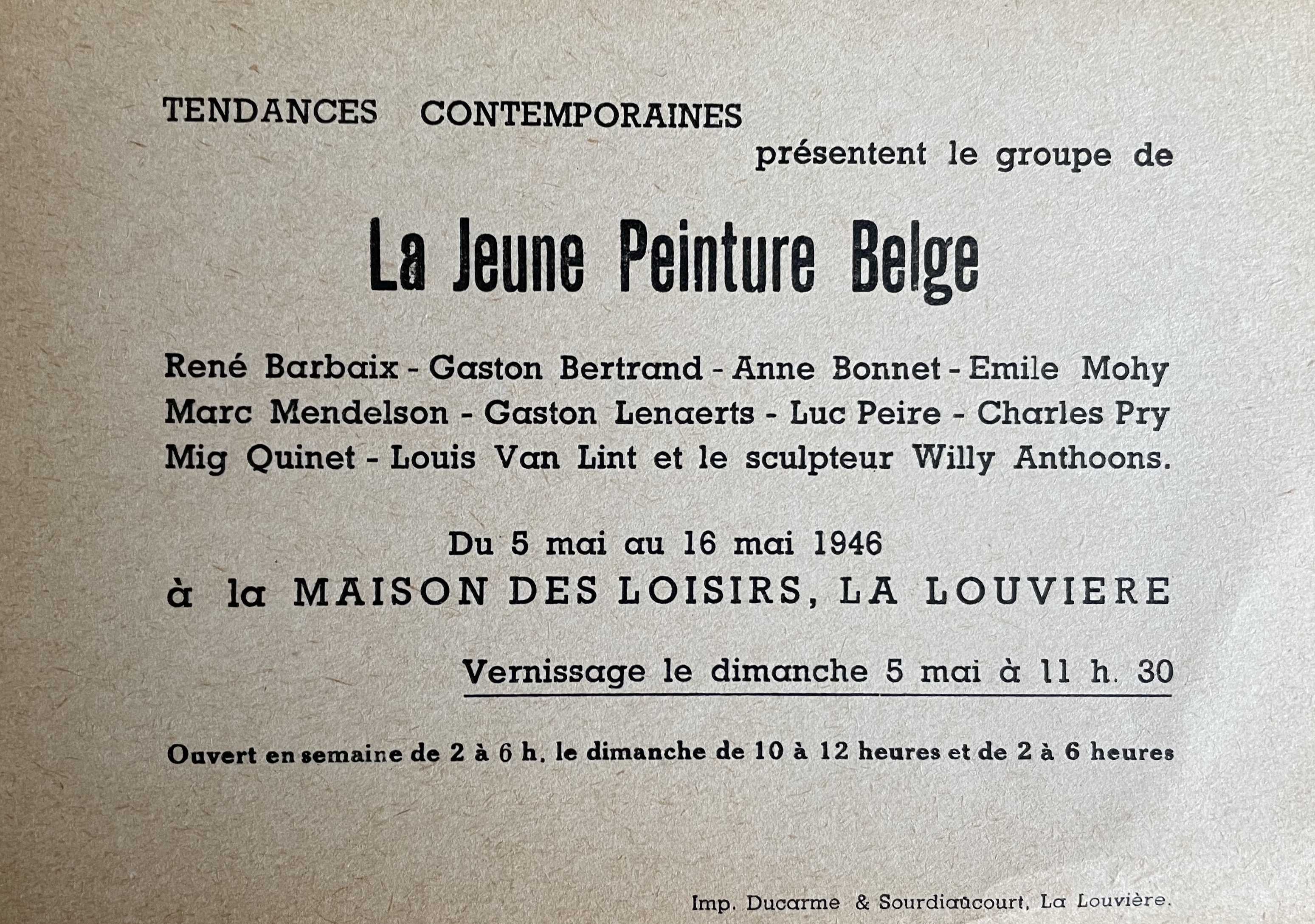 La Jeune Peinture Belge, Tendances contemporaines, La Louvière, 1946