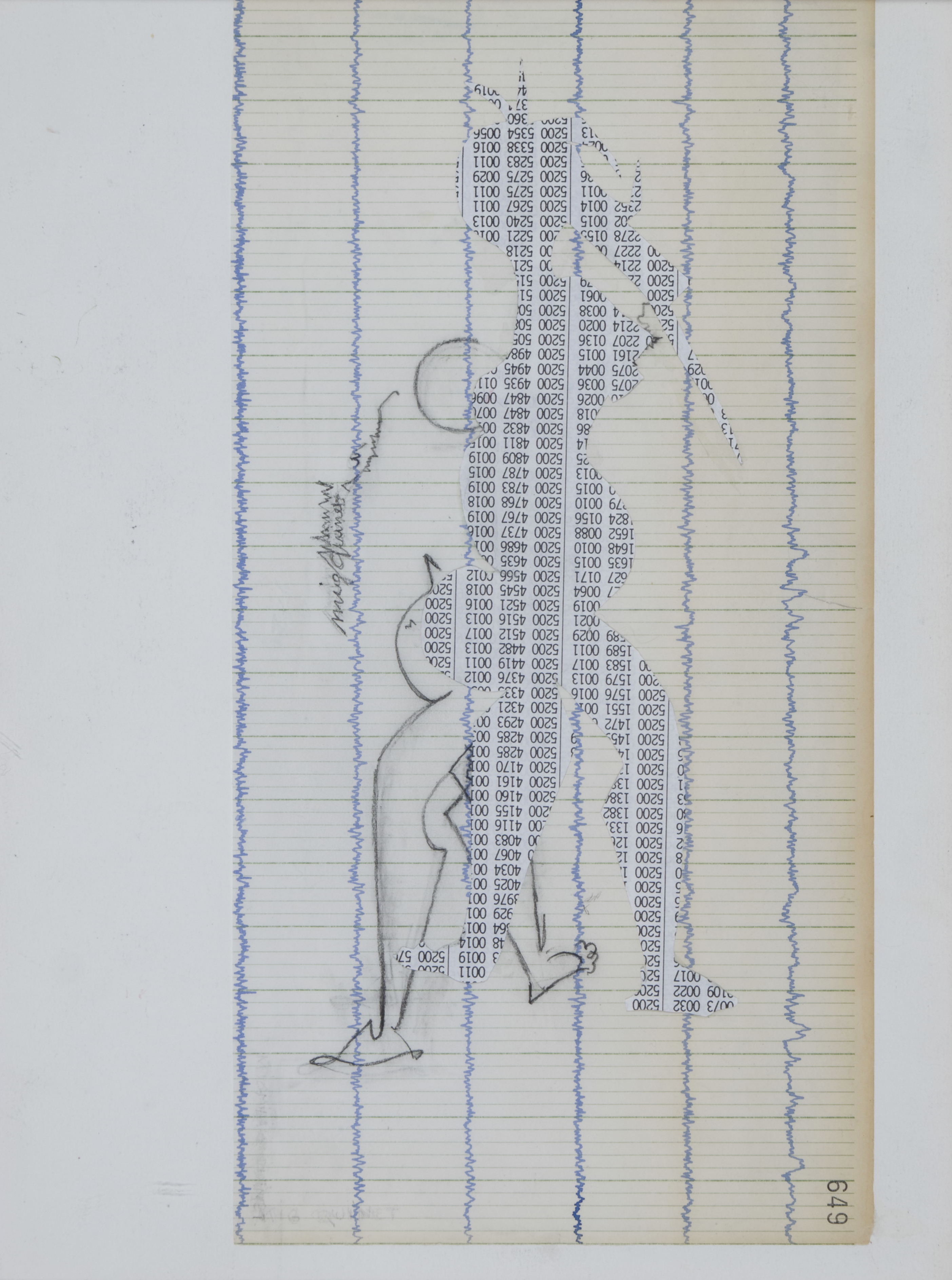 Tango 649, 1967, Collage et crayon sur papier ligné, 30 x 19 cm