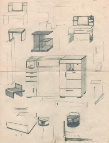 Mig Quinet, croquis de meubles, 1929
