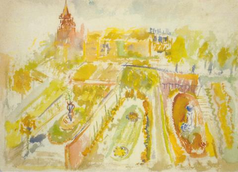 Mig Quinet, Les jardins de la rue Renkin, aquarelle, 1939