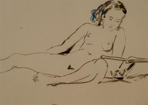 Mig Quinet, Nu allongé lisant, 1945