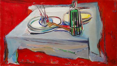 Mig Quinet, La table au carafon sur fond rouge, 1946