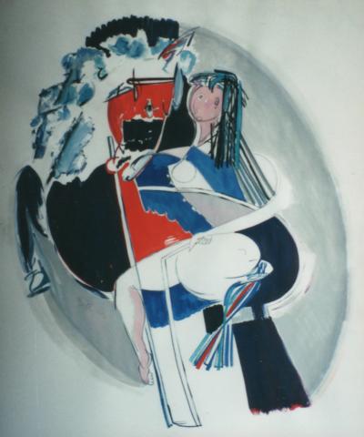 Mig Quinet, Ecuyere en bleu blanc gris, 1948