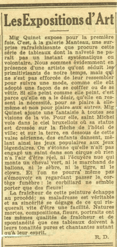 Dupierreux Richard, Les expositions d'art, in. Le Soir, 1938