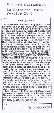Dupierreux Richard, Mig Quinet, in. La Dernière Heure, février 1940