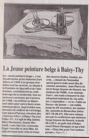 La Jeune Peinture Belge à Baisy-Thy, Le Soir, 1998