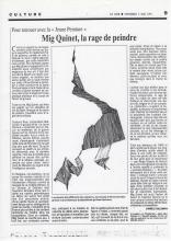 Mig Quinet, la rage de peindre, Gillemon Danièle, Le Soir, 1991