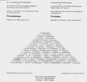 75 artistes, Fondation pour l'Art Belge Contemporain, ulb, bruxelles, 1987