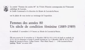 Femmes des années 80, Un siècle de condition féminine, musée L, louvain-la-neuve, 1989
