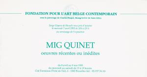 Mig Quinet, œuvres récentes ou inédites, fondation pour l’art belge contemporain, 1993